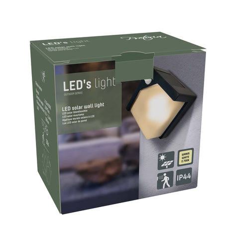 Applique murale solaire LED - 50 lumens - Blanc très chaud 2700 K - Capteur de mouvement - IP44 - Noir