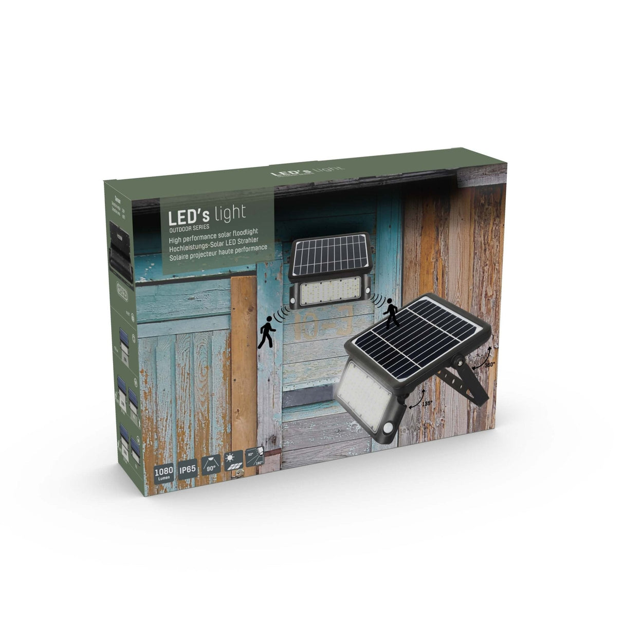 Solar LED Schijnwerper - 1080 Lumen - Bewegingssensor - Warmwit 3000K - IP65 - Draadloos - Zwart