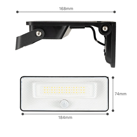 Lampe extérieure solaire LED intelligente 1600 lm avec capteur - Capteur de mouvement et capteur nocturne - Sans fil - Noire
