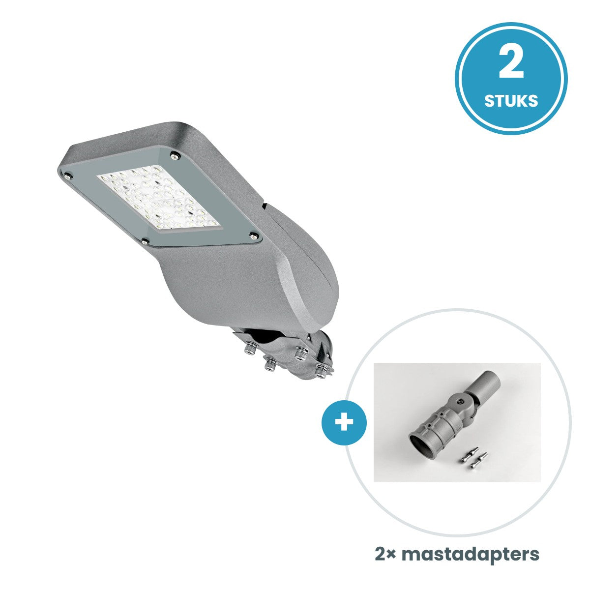 2× 30W 3000K straatlamp + 2 mastadapters