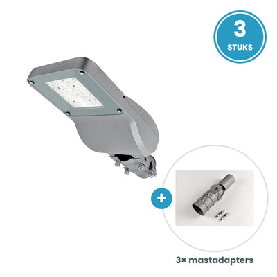 3× 30W 3000K straatlamp + 3 mastadapters