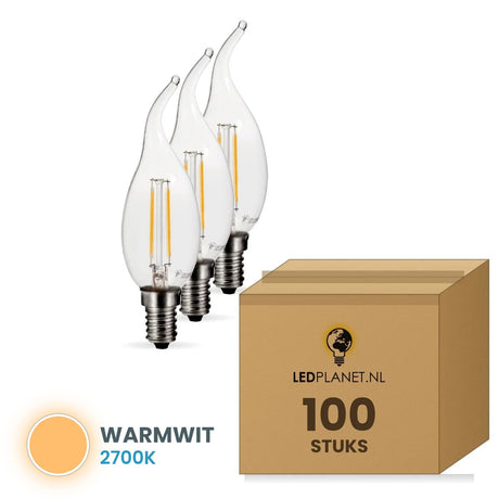Tipkaarslamp E14 C35, Clear 2700K, doos 100 stuks, 230V