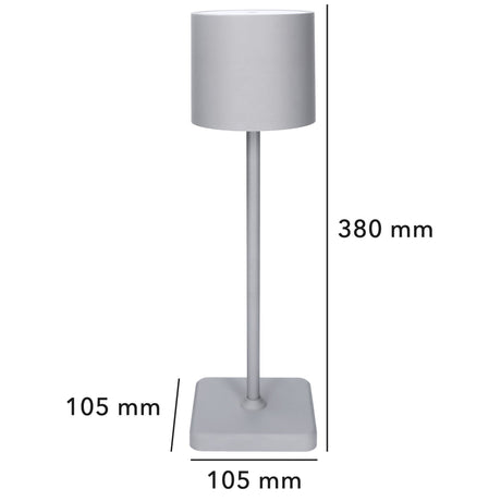 Lampe de table LED rechargeable 175 lumens - Intensité variable - 3 couleurs de lumière - Tactile - IP54 - Grise