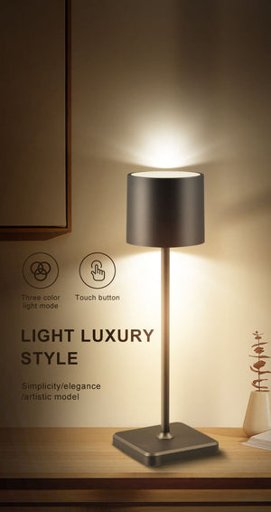 Lampe de table LED 175 lumens - Rechargeable - Intensité variable - 3 couleurs de lumière - IP54 - Noire