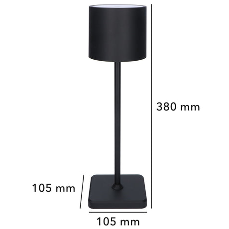 Lampe de table LED 175 lumens - Rechargeable - Intensité variable - 3 couleurs de lumière - IP54 - Noire