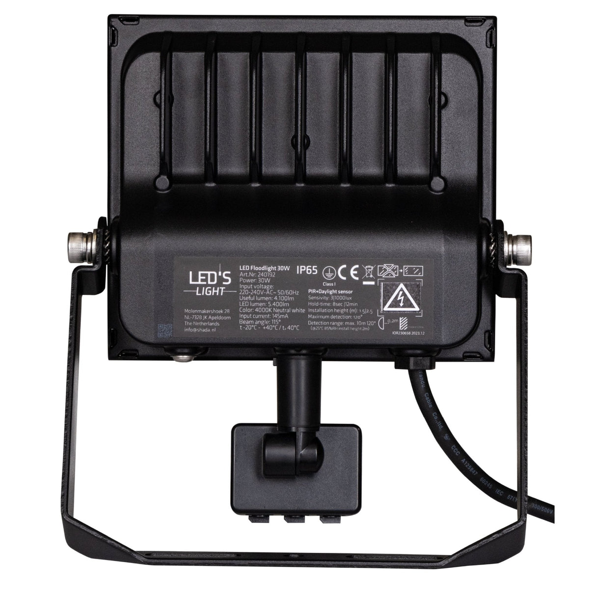 LED Schijnwerper 30W met Sensor - 4100 lumen - Koelwit 4000K - PIR Bewegingssensor - IP65 - Zwart