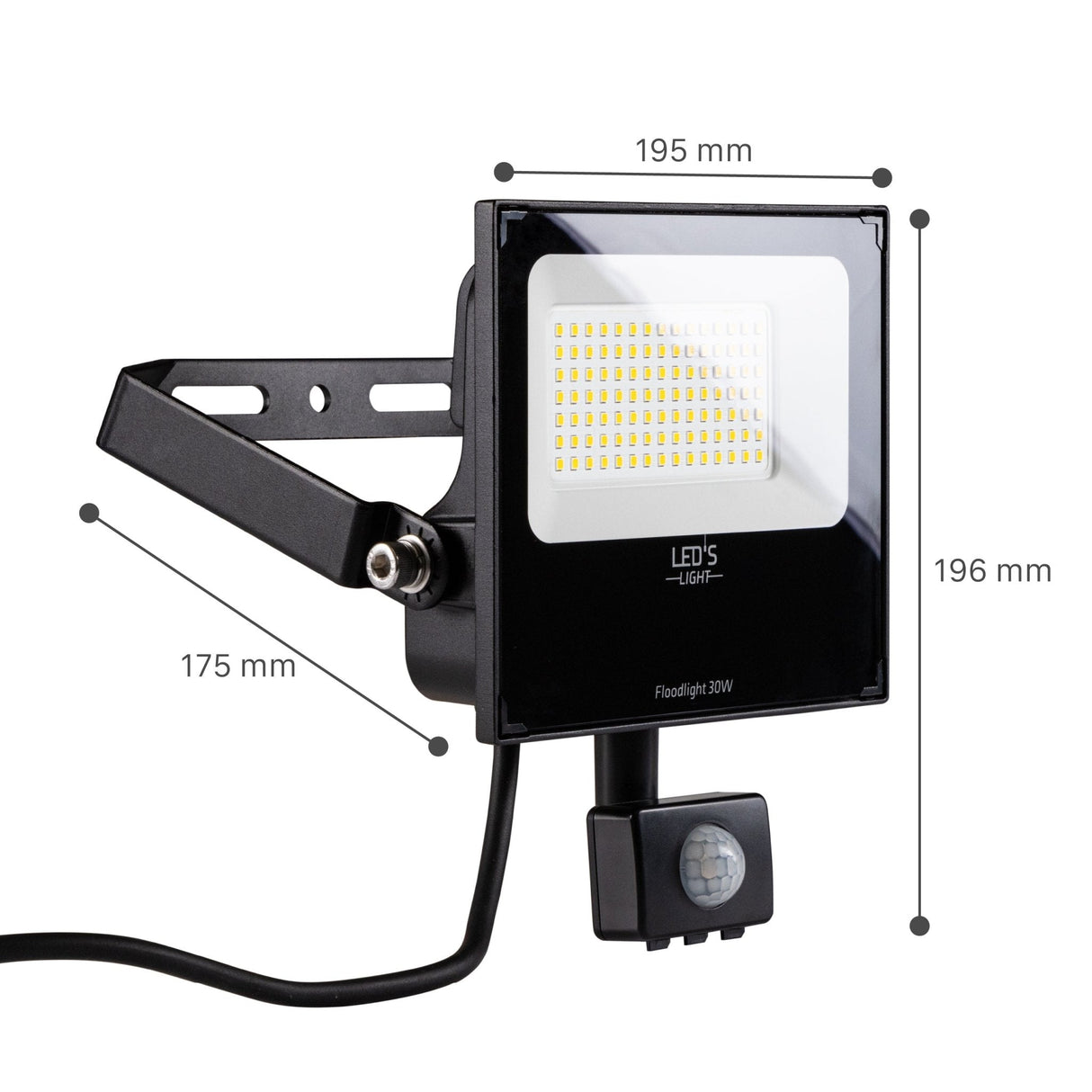 LED Schijnwerper 30W met Sensor - 4100 lumen - Koelwit 4000K - PIR Bewegingssensor - IP65 - Zwart