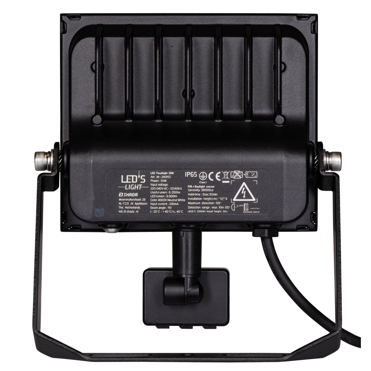 LED Schijnwerper 50W met Sensor - 6850 lumen - Koelwit 4000K - PIR Bewegingssensor - IP65 - Zwart