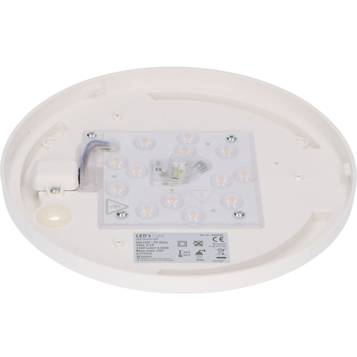 LED Plafondlamp 850 lumen - 12W - Warmwit 3000K - IP44 Spatwaterdicht - Ø27cm - Wit