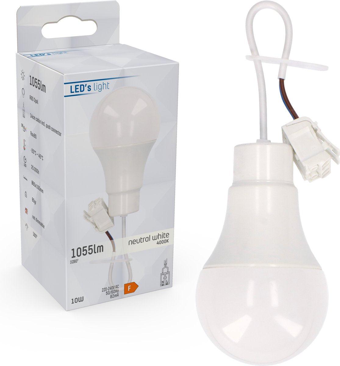 LED verhuisfitting E27 koelwit 4000K - 10W 1055 lumen - mat opaal - met ophangbeugel