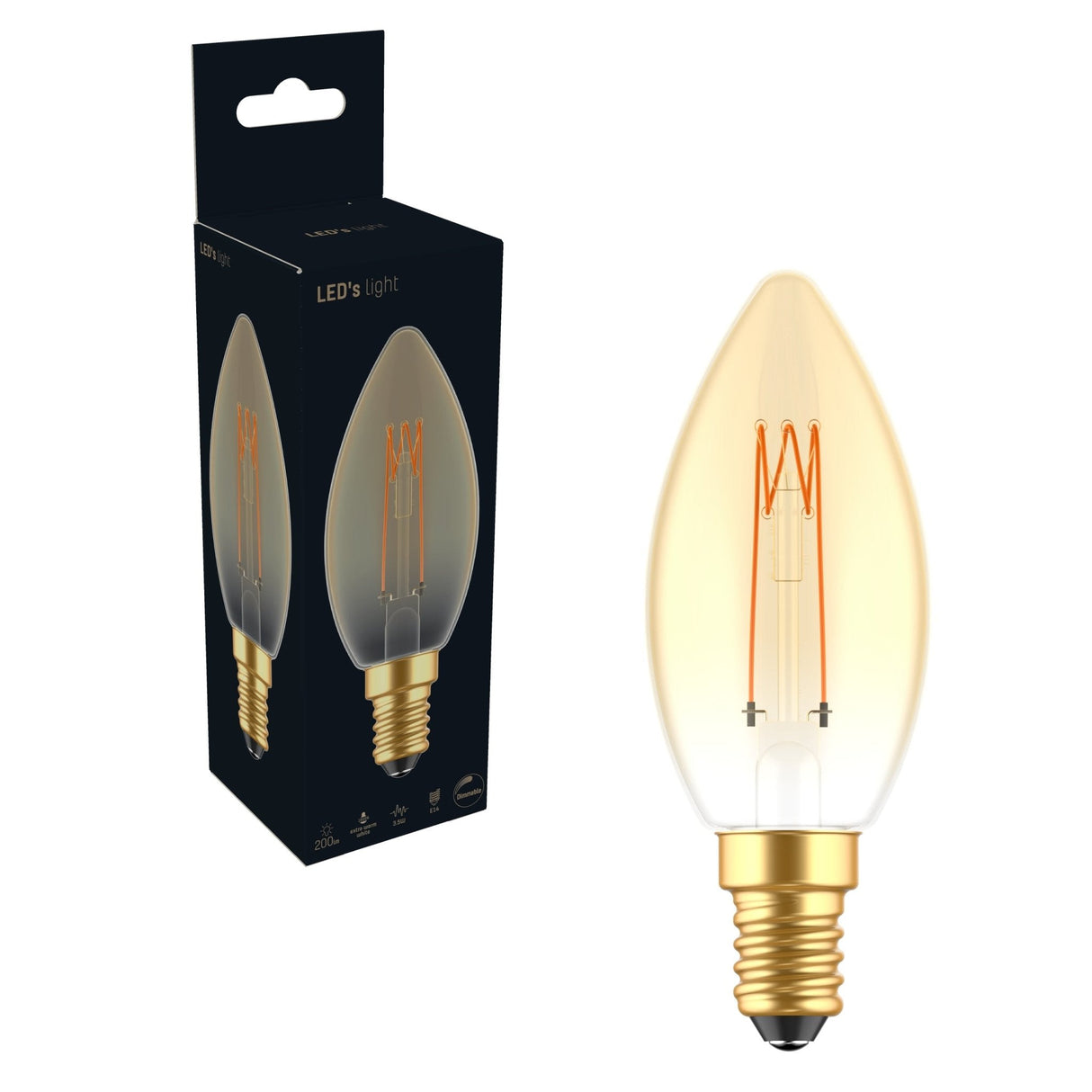 Ampoule bougie à filament LED - E14 - Blanc extra chaud 1800K - 136 lumens - 2,5W - Variable - Verre doré - 230V
