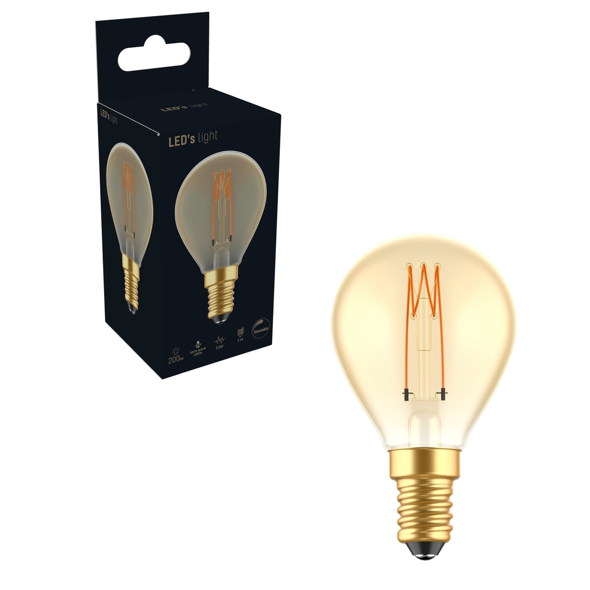 LED Filament Lamp E14 - 136 lumen - 2.5W - Extra Warmwit 1800K - Dimbaar - G45 Kogel Goud