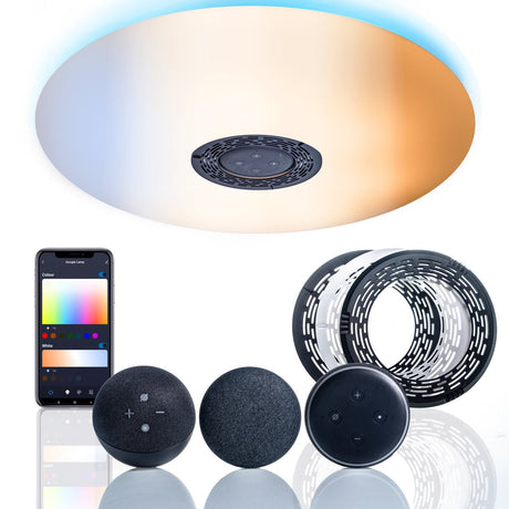 Plafonnier LED VoiceControl de 50 cm avec support pour Google Nest et Amazon Echo Dot – Contrôlable via une application