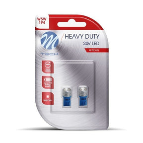 W5W autolamp 2 stuks, LED T10 blauw, 1 Watt, 24V DC