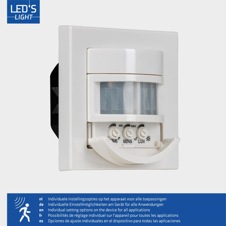 Interrupteur mural avec détecteur de mouvement - 55 x 55 mm encastrable - Compatible avec les LED - Blanc