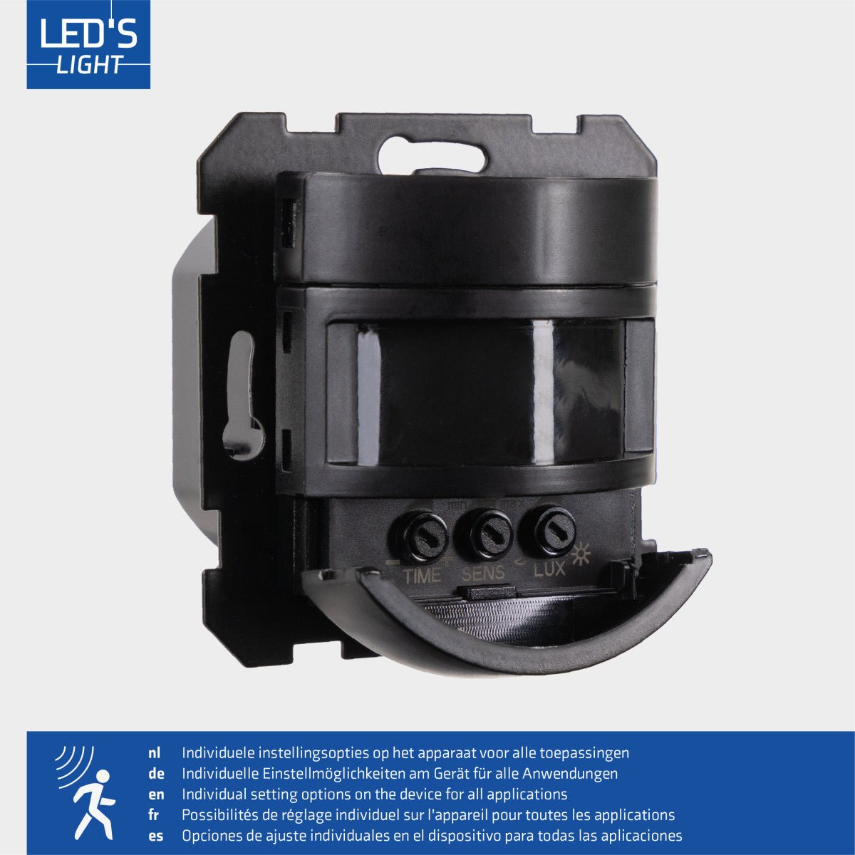 Wandschakelaar met Bewegingssensor - Inbouw 55x55mm - 180° Detectie - Max 500W - Zwart