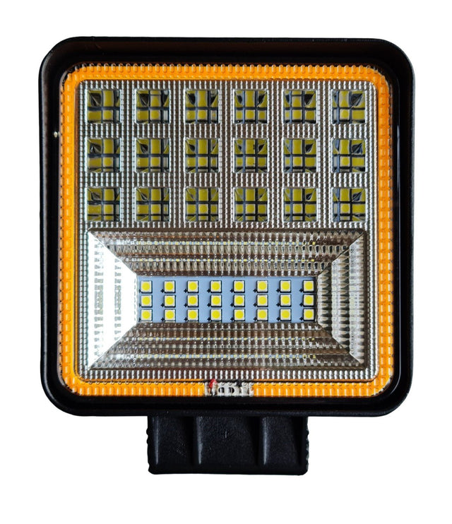 Phare de travail + feu clignotant carré | projecteur LED 42x3=126 W | 10–60 volts | 6000 K + orange| IP67 - LEDPLANET.NL