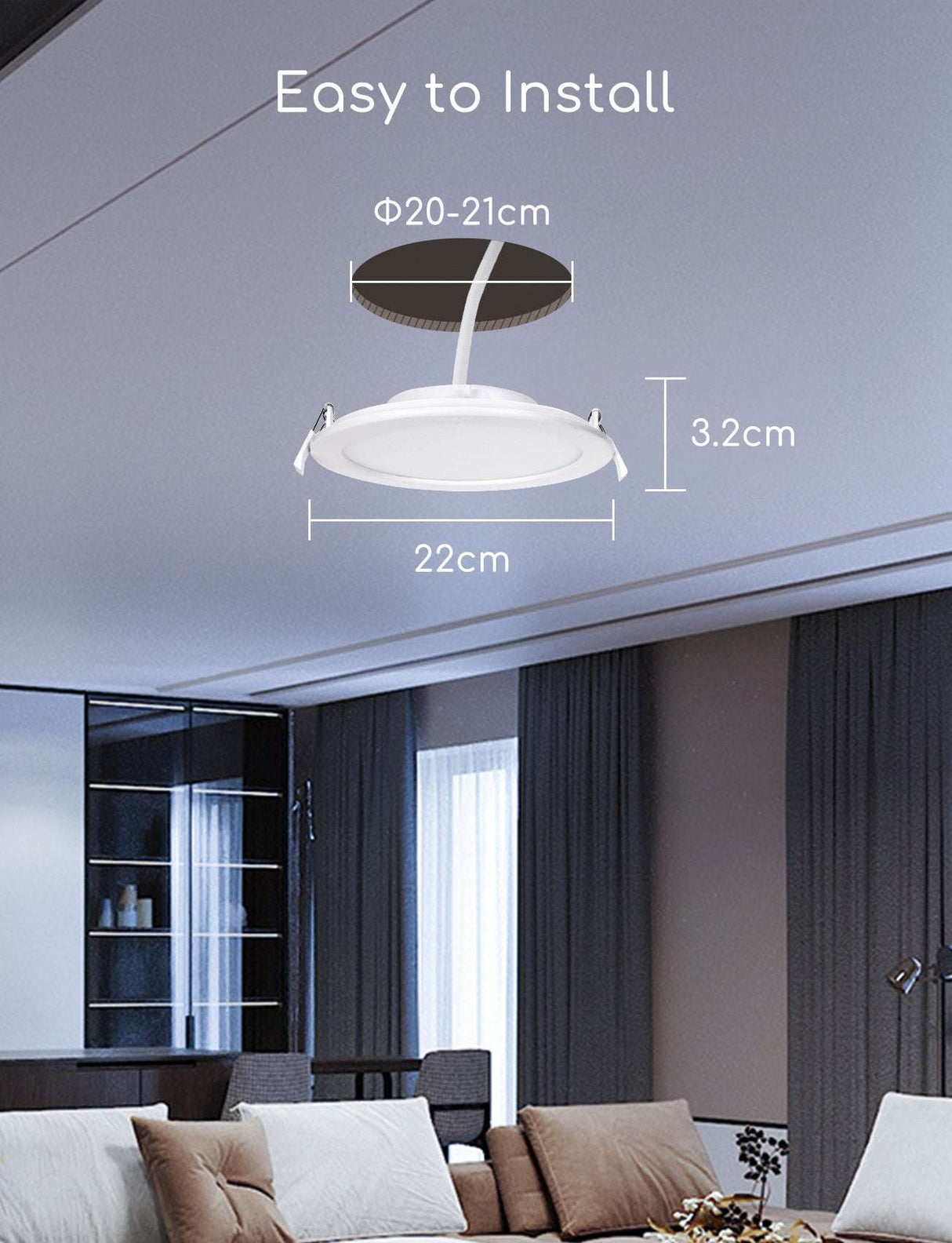 WiFi inbouwspot LED 22cm 800lm 3000K IP20 Aigostar
